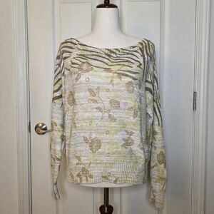 Pilcro Beige & Green Floral Motif Sweater